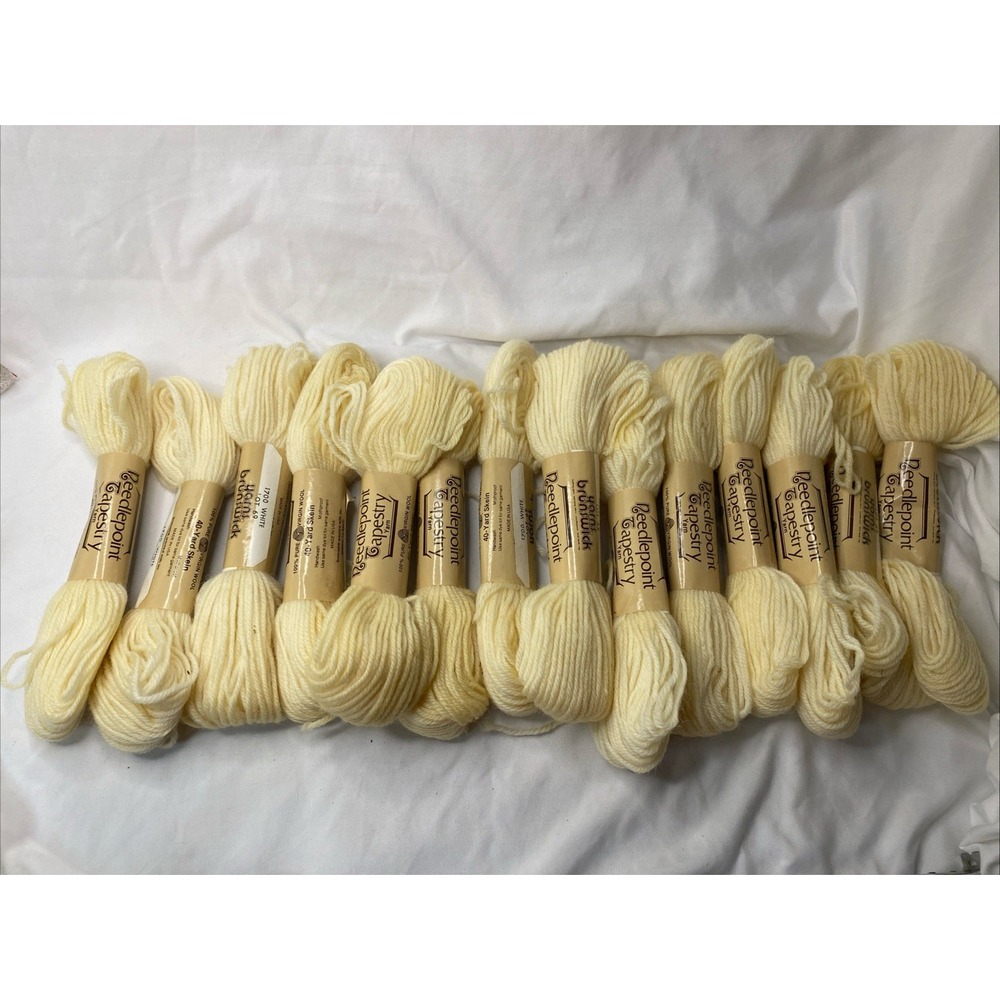 14 Vtg Brunswick 100% Virgin Wool Skein 40 Yd Needlepoint Tapestry White 1700